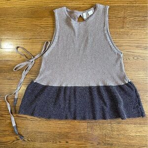 moth Sleeveless Sparkly Ribbed Knit Top with Tie